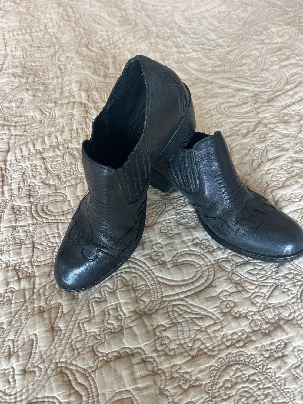 Born Black Leather Western Slip-On Booties